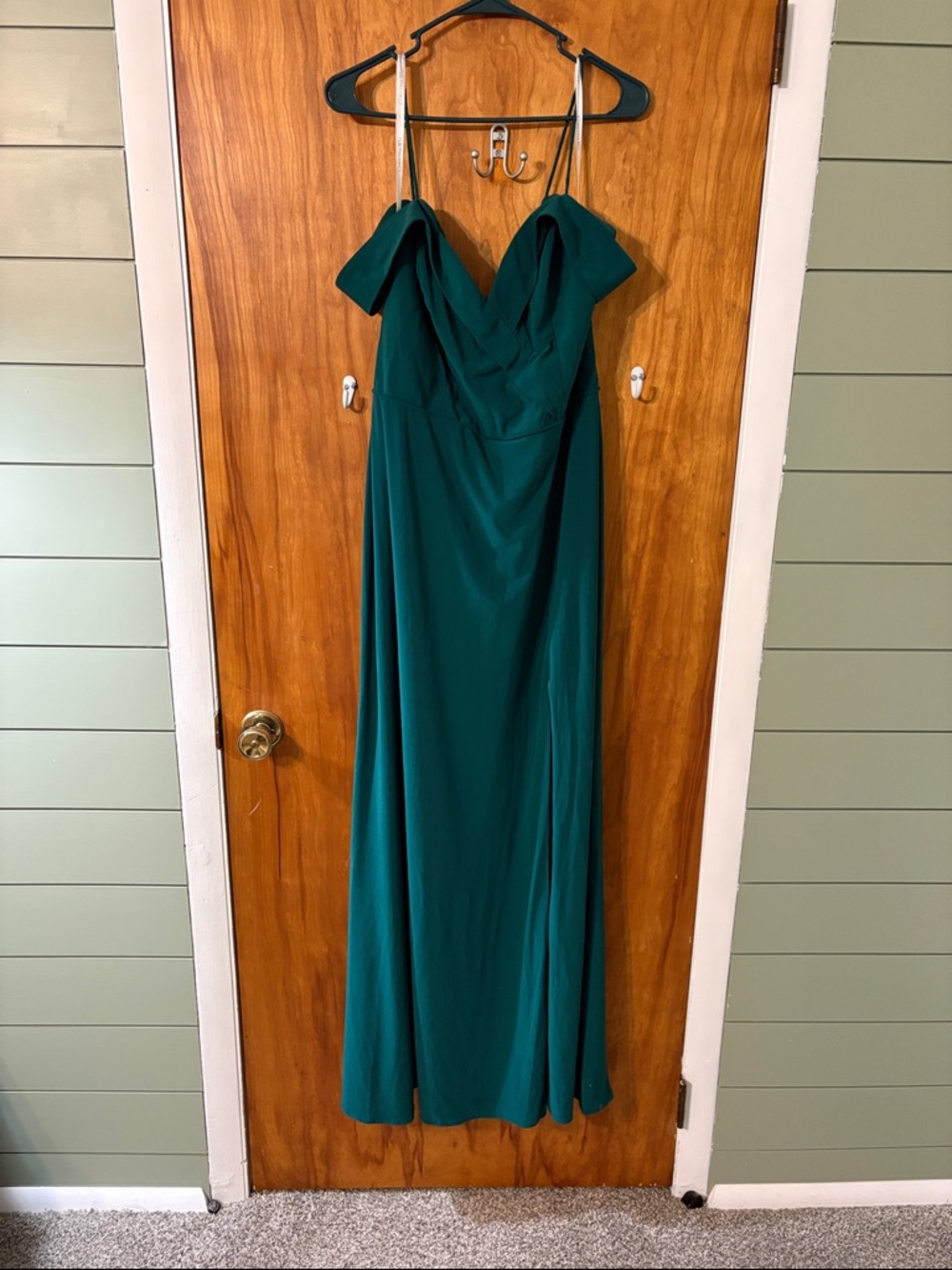 Christina Wu Emerald Off-Shoulder Evening Maxi Dress